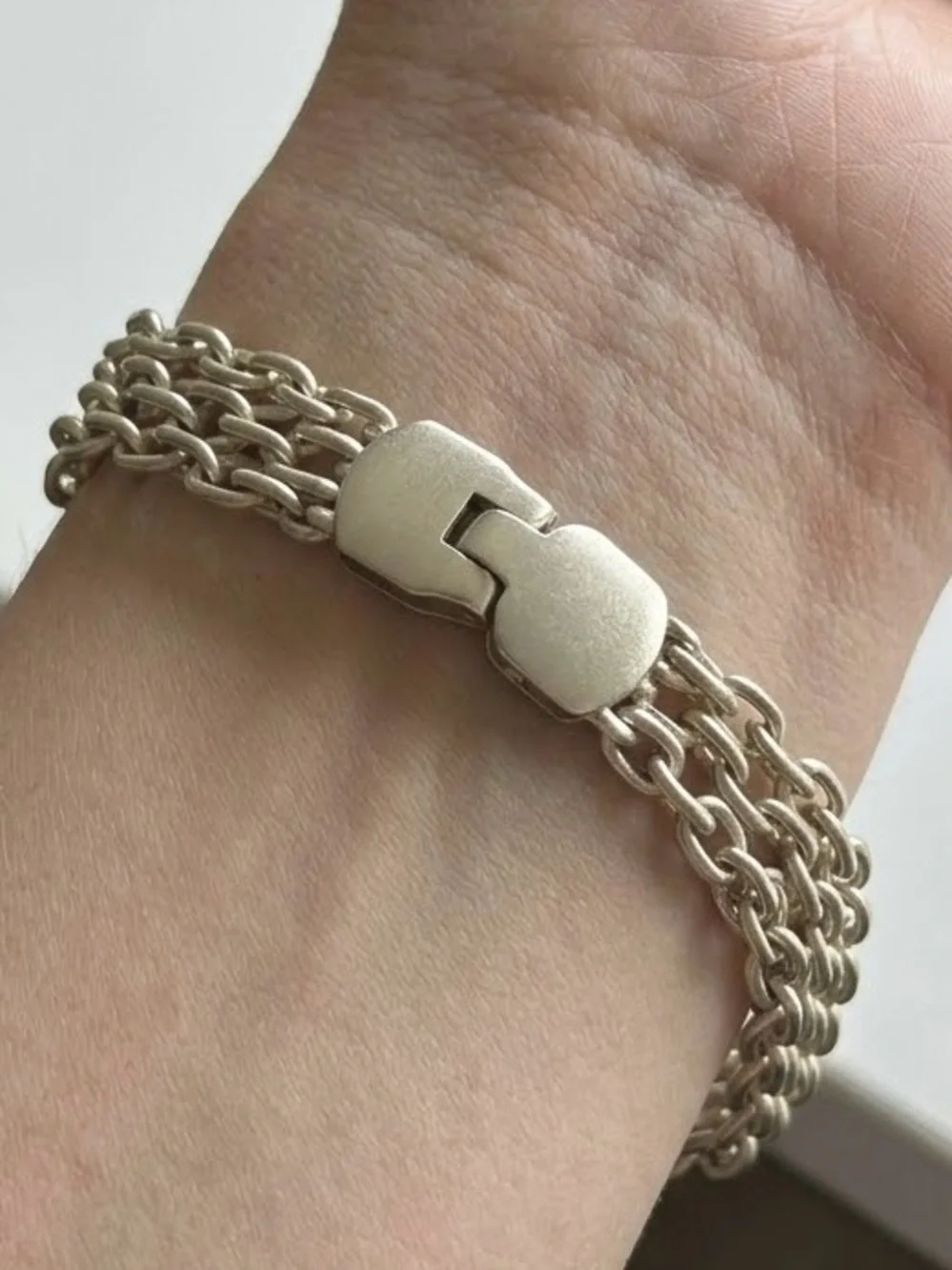 Vintage Brushed Silver Multi-Strand Mesh Link Chain Bracelet